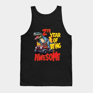 2nd Year of Being Awesome 2yr Birthday Truck Dinosaur Boy Girl 2 Years Old Tank Top